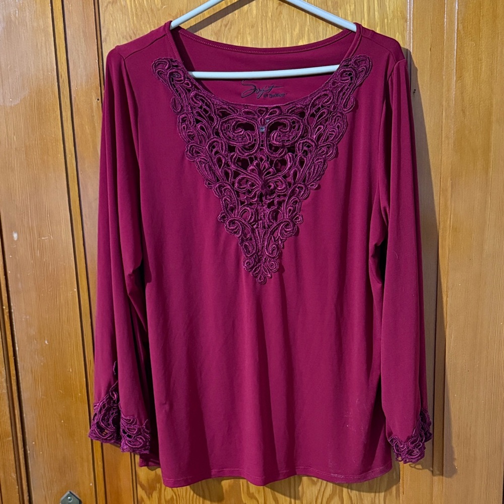 Avenue Burgundy Lace Detail Blouse